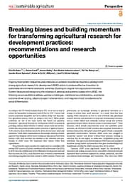 Breaking biases and building momentum for transforming agricultural research for development practices: recommendations and research opportunities (05/14/2025) 