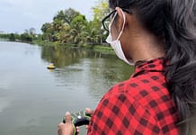 Float, an unmanned surface vehicle (USV), being driven around one of the Colombo city's wetlands to collect water quality data.