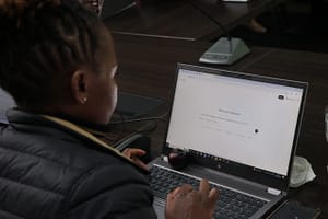 IMG_2737 Participant experiments with using AI tools to speed up water management tasks (Photo: IWMI).