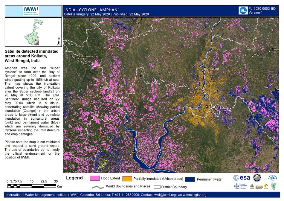 Super Cyclone “Amphan”: Satellite detected inundated areas around Kolkata, West Bengal, India