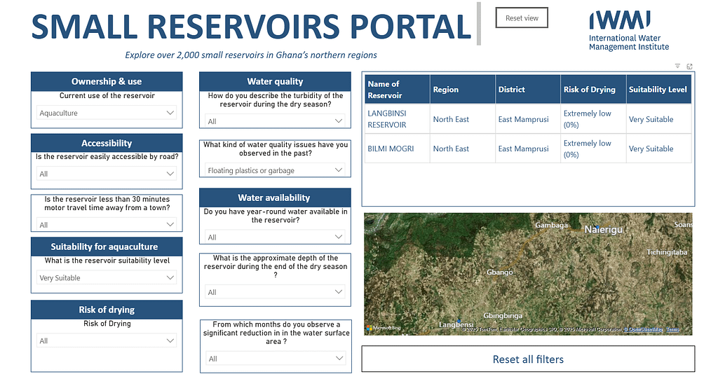 Aquaculture feasibility data from the Small Reservoir Portal.