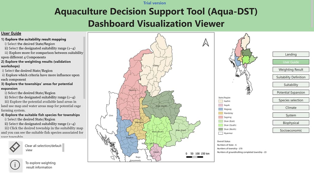 Aquaculture Decision Support Tool (Aqua-DST) dashboard visualization viewer. Graphic: IWMI