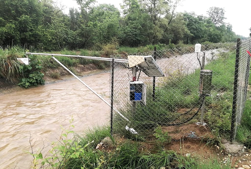 An automatic flow sensor and meteorological station was installed in the eastern canal of the Babai irrigation project. Photo: Anup Khanal  