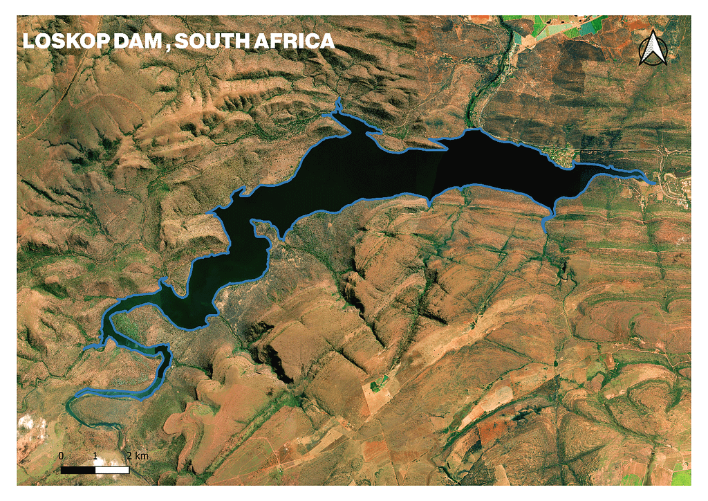 Satellite image of Lokso Dam located in the Limpopo River Basin