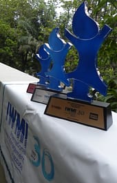 The 'Water and the Environment' Junior Quiz 2015 trophies for the gold, silver and bronze award winners