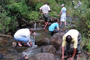 Taking part in a miniSASS survey. Photo: Nicholas Pattinson