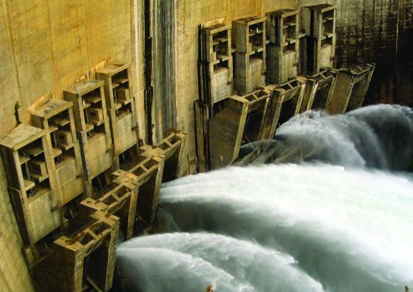 Water is released from Cahora Bassa dam on the Zambezi river, Southern Africa