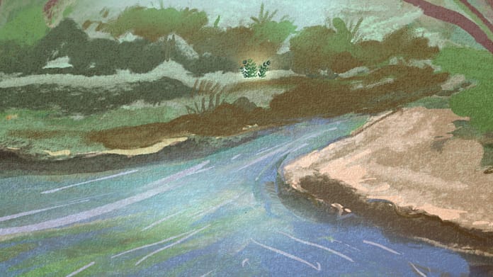 Drawing of a river as part of IWMI's WEFE nexus work. Graphic: IWMI