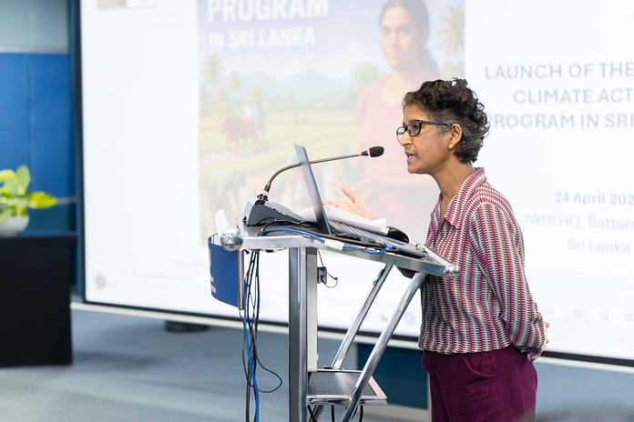 K.K.A. Chamani Kumarasinghe, director, Climate Change Secretariat, Ministry of Environment delivers special remarks at the official launch of the CGIAR Climate Action Program at IWMI Global Headquarters in Colombo, Sri Lanka. Photo: Pradeep Liyanage/IWMI