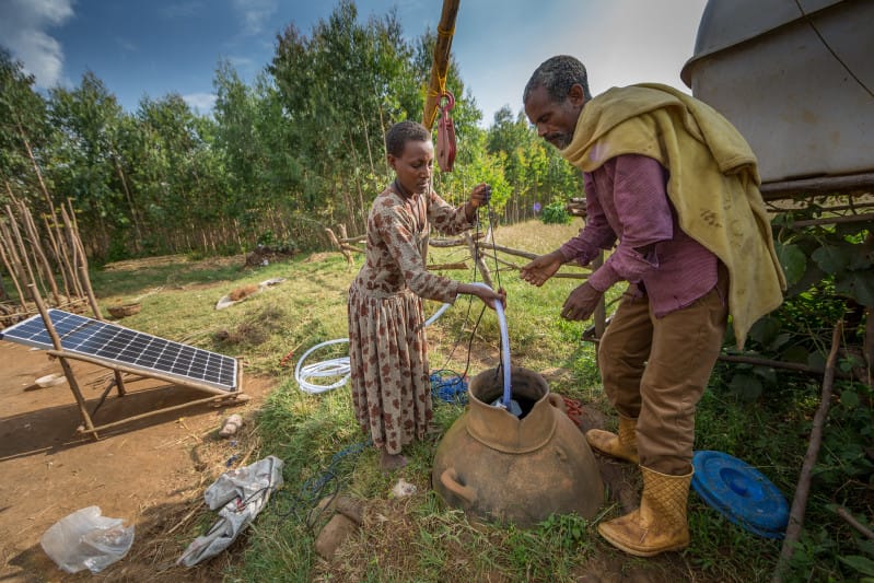 The private sector has a role to play in development, with companies like Futurepump and Sunculture selling solar irrigation pumps to support agricultural economic growth in Ethiopia. Bringing the private sector into the dialogue to discuss challenges they face, such as taxes on solar technology, is key to developing markets and overcoming barriers to farmer-led irrigation. Photo by Mulugeta Ayene/WLE The private sector has a role to play in development, with companies like Futurepump and Sunculture selling solar irrigation pumps to support agricultural economic growth in Ethiopia. Bringing the private sector into the dialogue to discuss challenges they face, such as taxes on solar technology, is key to developing markets and overcoming barriers to farmer-led irrigation. Photo by Mulugeta Ayene/WLE