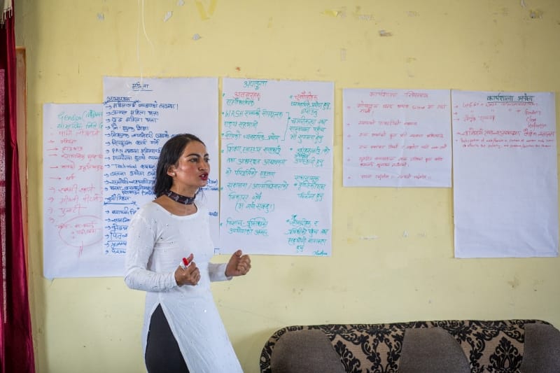 Kamala Basnet, Education Officer from Chandranagar Rural Municipality presents the opportunities and challenges for people with a disability in the context of WASH in the community. Her group identifies that there is opportunity in use of new technology for people with disabilities to overcome identified challenges.