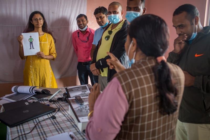 A participant expresses that she has been brought up in a way that has enabled her to do anything that a man can do during Participatory Gender Training in Sarlahi district of Nepal