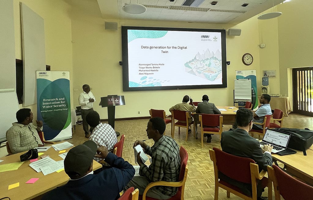 IWMI's Alemseged Tamiru Haile presenting at the DT codesign workshop in Addis Ababa. Photo: Mitchell McTough/IWMI