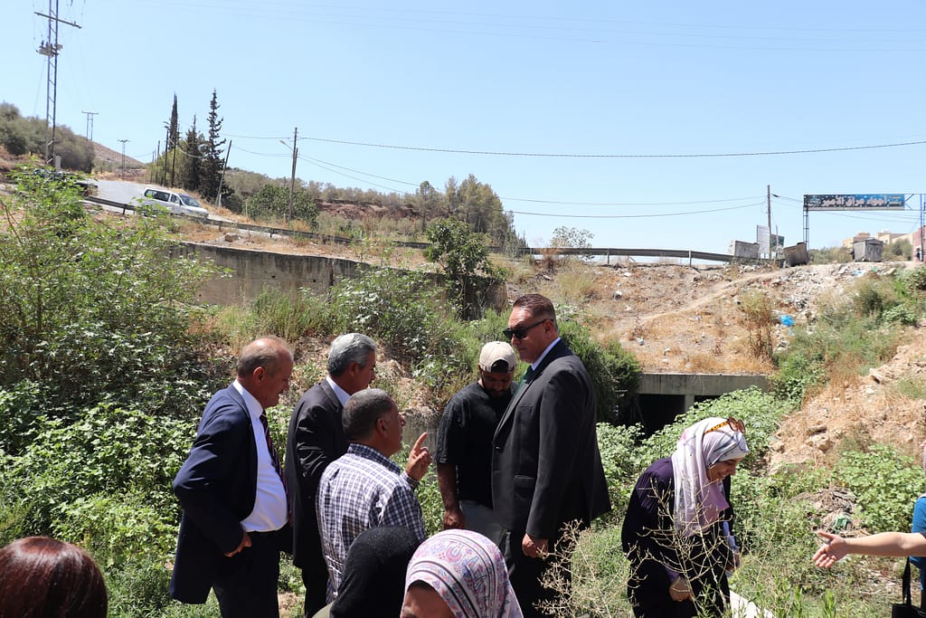 Community members and local government officials discuss the Wadi Seer pilot interventions with the Minister of Environment. Photo: Mirna Hamdan/ IUCN