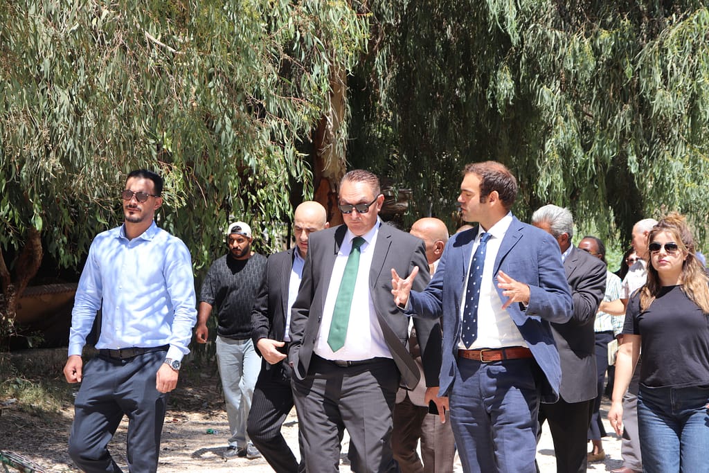 Minister of Environment and IWMI Project Lead discuss the Wadi Seer physical interventions. Photo: Mirna Hamdan/ IUCN