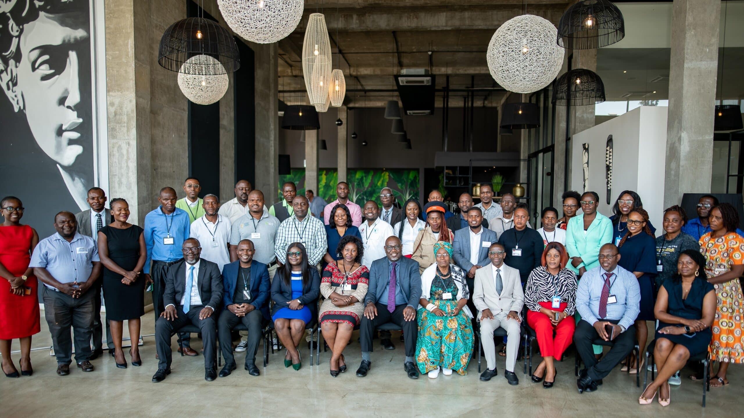 Members of the Lower Kafue Basin Multi-Stakeholder Platform gather with representatives from CGIAR research centers, including IWMI and WorldFish, in Zambia, 2025. Photo: Stephen Kakwende Photography for IWMI