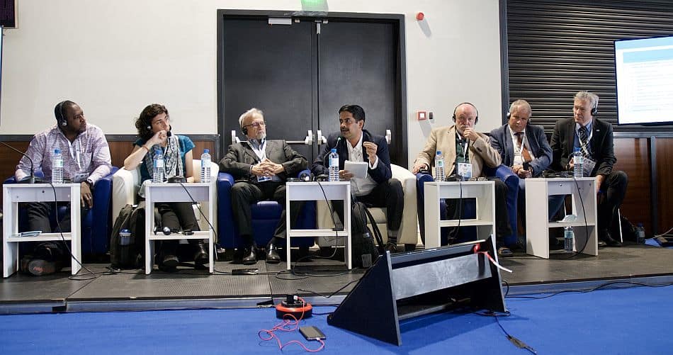 IWMI Project Leader Giriraj Amarnath speaking on the 'Smart Water Management' panel at the 9th World Water Forum