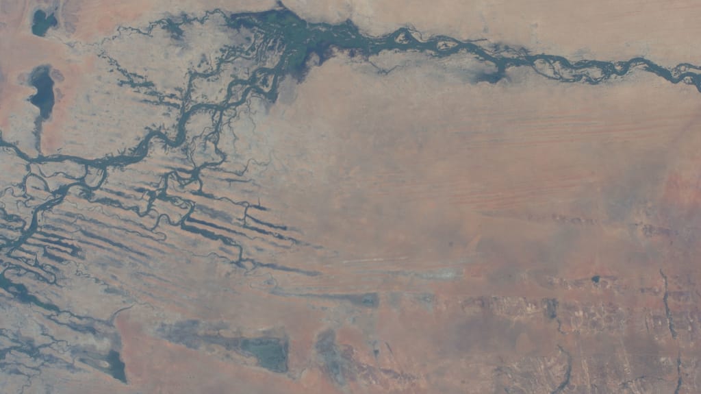 The Niger River in Mali is pictured from the International Space Station as it orbited 259 miles above the southwestern Sahara Desert. Photo: NASA Johnson