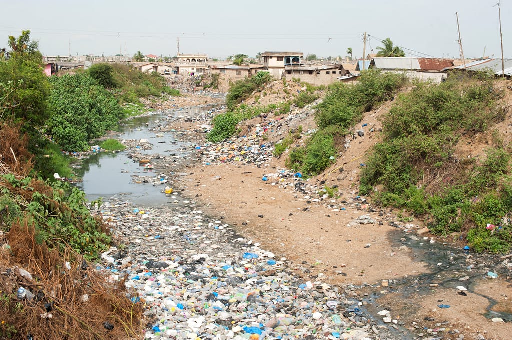 The Ashiaman open drain in the Greater Accra region, in Ghana. Photo: Harmish Applebly/IWMI