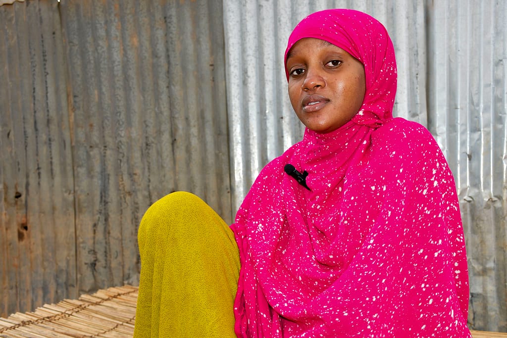 Dolo Ado’s resident Muna Mohamed Hassan and her family moved to a temporary shelter for two months following the 2023 flooding. Photo: Elizabeth Wamba/IWMI