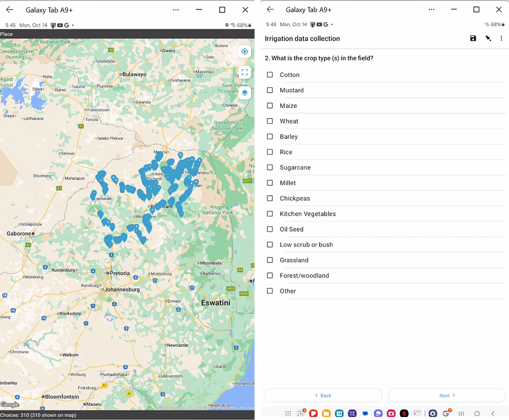Some pages of the digital form developed using KoboToolbox.