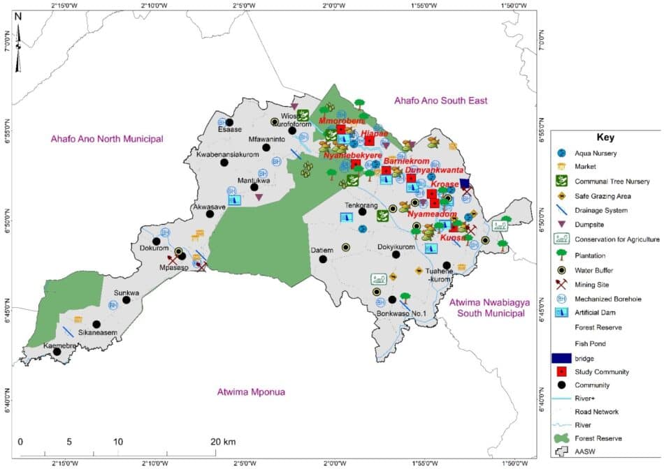 Map 3: Mapped shared landscape vision for the Ahafo Ano South West District with highlights on proposed interventions