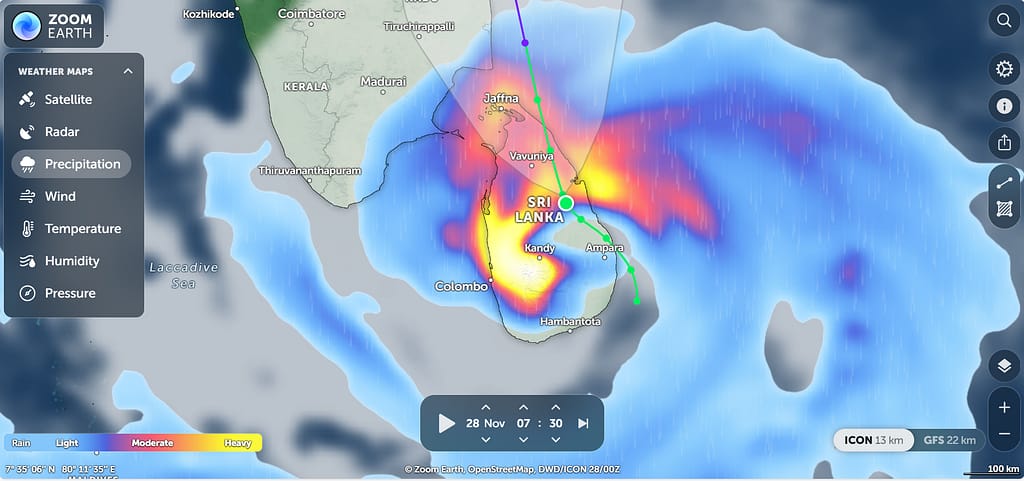 Cyclone Ditwah Zoom Earth Sri Lanka