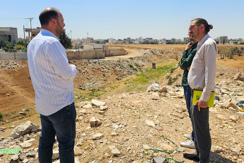 During a landscape analysis, IWMI and partners of the municipality of Ramtha inspected the main wadi which floods during the winter. Photo: Ala’a Homaidan/IWMI