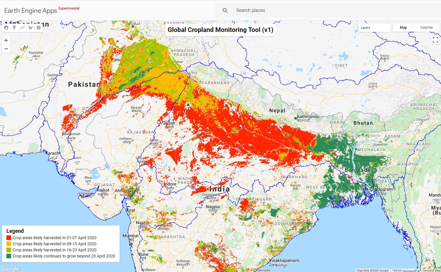 Figure 1. Map showing the present state of maturity of crops around the world. Source: International Water Management Institute (IWMI).