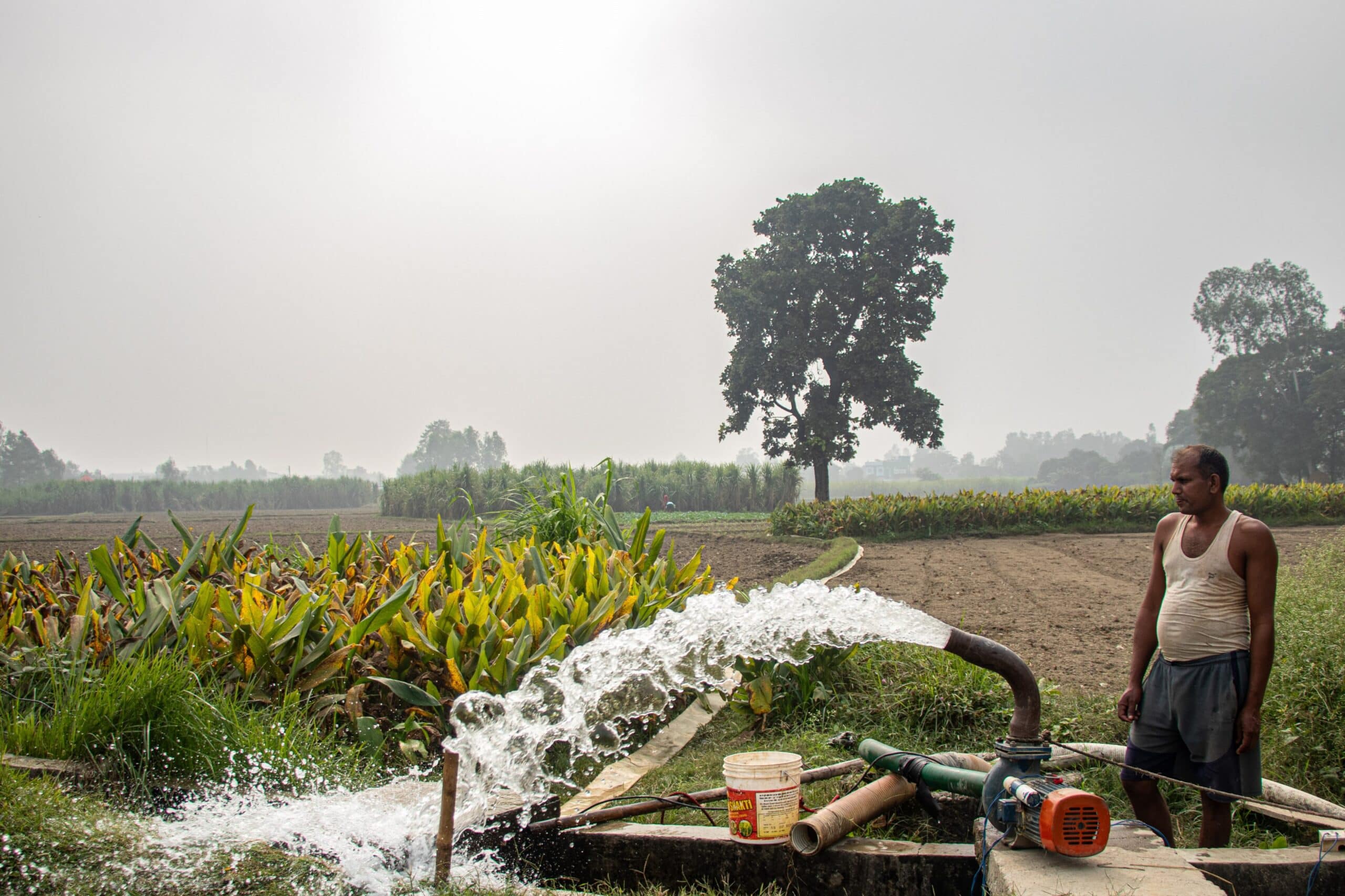 A farmer uses an electric pump to extract groundwater to irrigate fields in the Barahathawa Municipality, Sarlahi, Nepal. Photo: Onion Films for IWMI