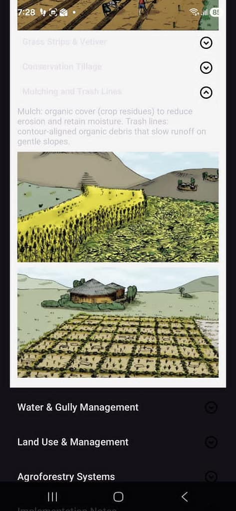 Sample sections from the eLandCare application. Source: Elizabeth Wamba/ IWMI