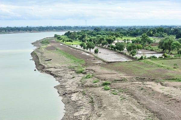Agriculture on the banks of the Ganges river at Varanasi, India