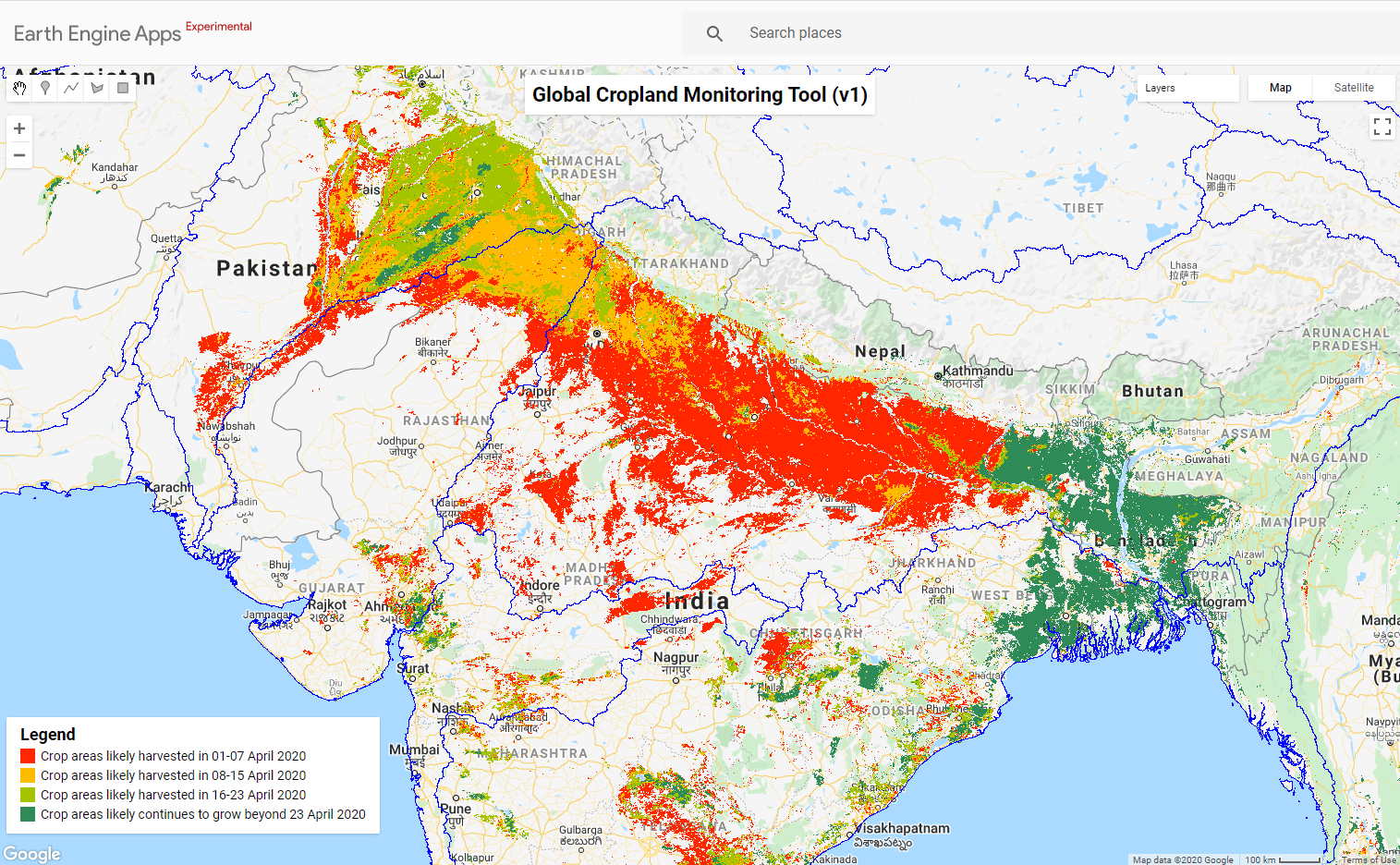 Figure 1. Map showing the present state of maturity of crops around the world. Source: International Water Management Institute (IWMI).