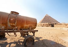 IWMI announces development of a new, Google-supported tool that will harness AI and satellite data for water reuse in the Middle East and North Africa Giza pyramids and water tank, near Cairo, Egypt. IWMI/Hamish John Appleby