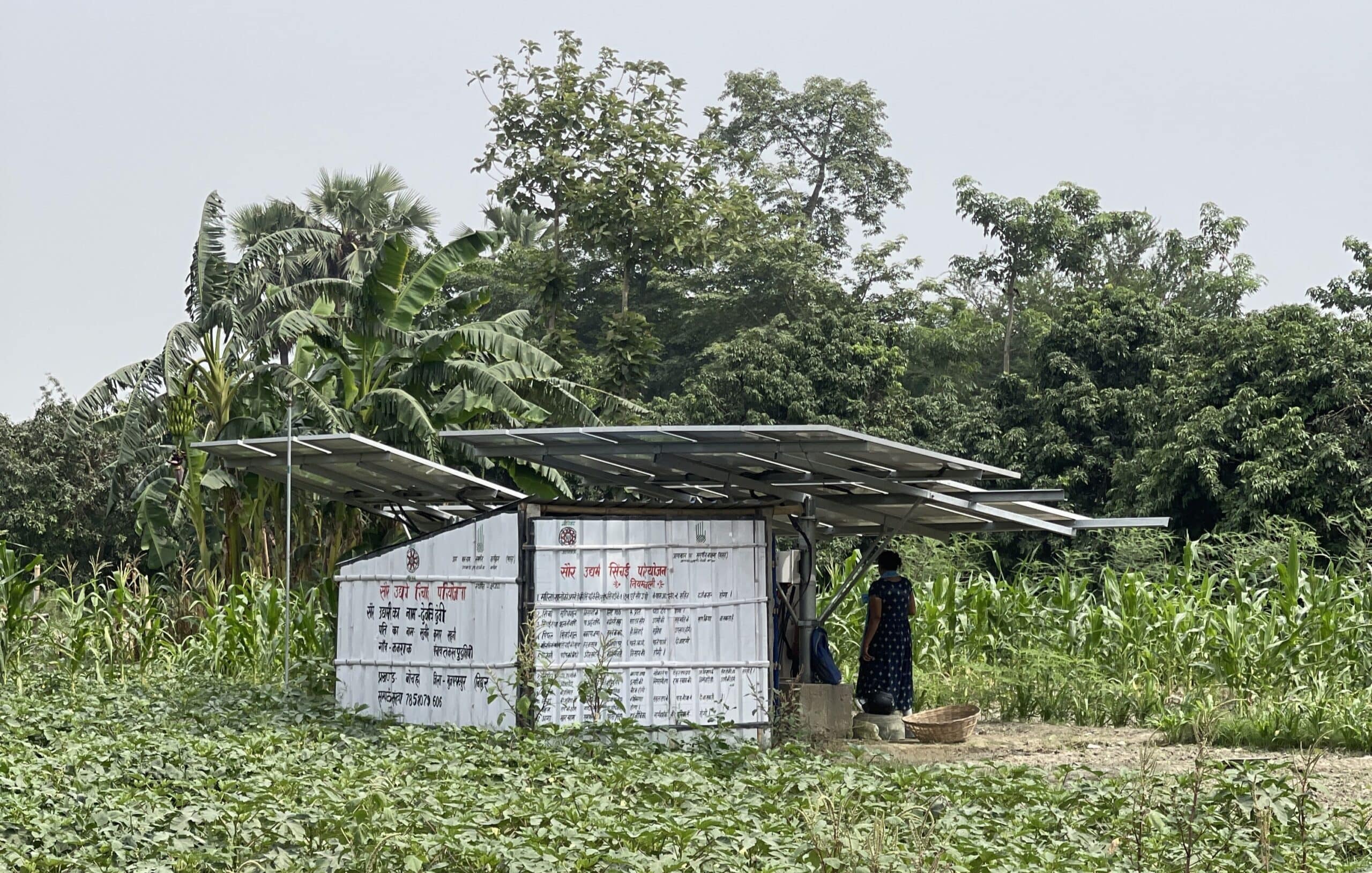 A farmer visits a typical individually-owned five HP solar irrigation pump used for water entrepreneurship in Bihar, India. Photo: Shisher Shrestha/IWMI