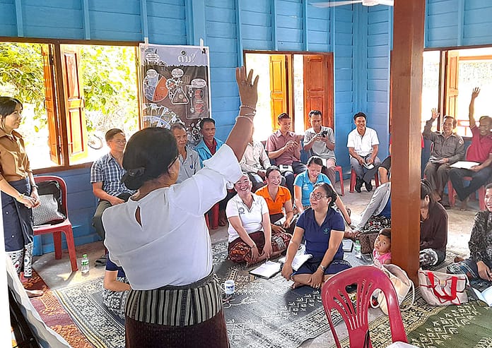 Participants interact during a training for members of the Nong Lom wetlands management committee. Photo: Souphalack Inphonephong/IWMI