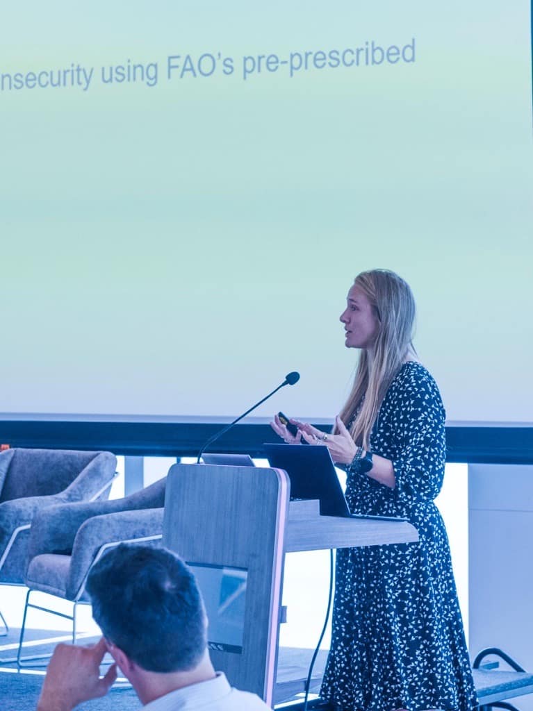 Elizabeth Stifel presents at the BRIGHT Launch workshop about food, water, and energy security findings from the BRIGHT data. Photo: Derek Headey/IFPRI