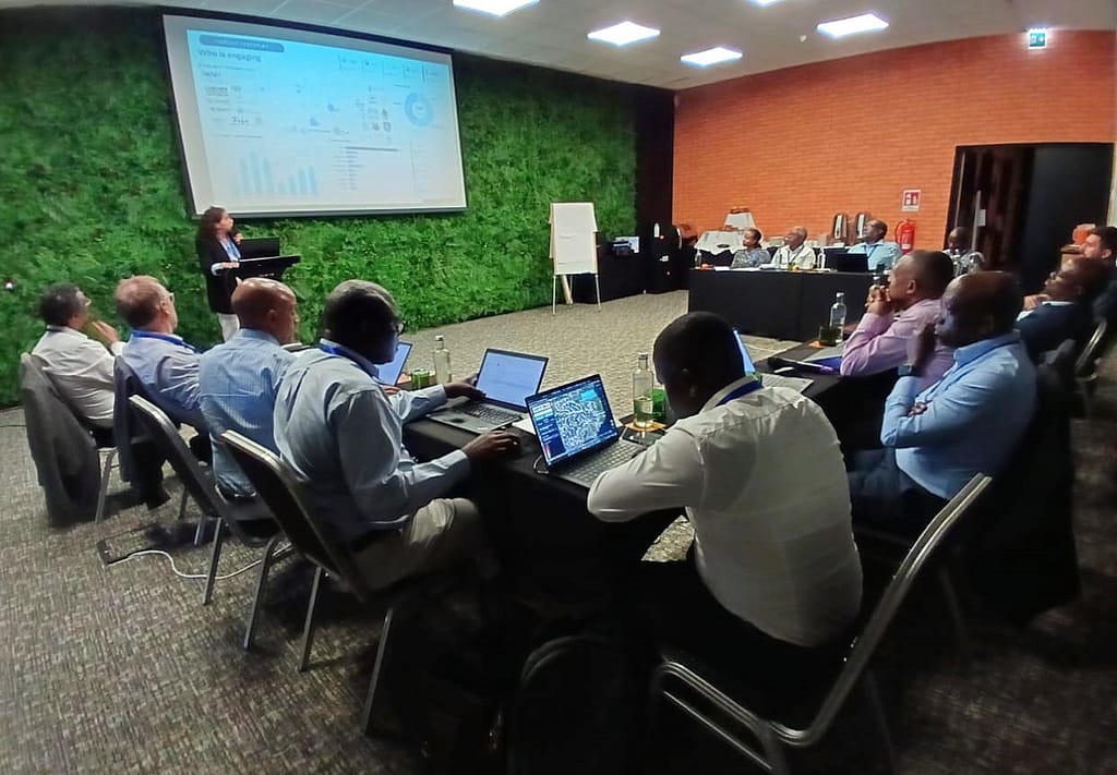 Mariangel Garcia Andarcia from IWMI gives an overview of digital twins and the Institute’s work in other river basins in Africa. Photo: Lydia Wamala/NBI