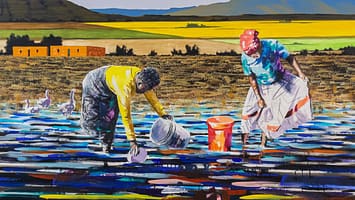 Water is Life. A mixed-media artwork by Teboho Makoatsa from South Africa