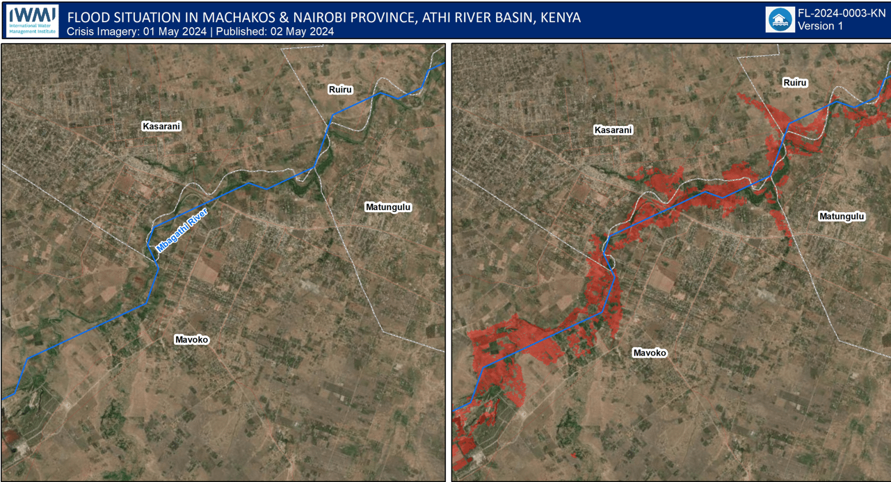 The red color denotes the flooded area which has predominantly impacted crop lands. ClimBeR Initiative / IWMI 