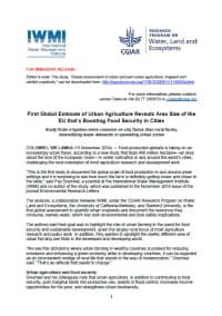 Press Release: First Global Estimate of Urban Agriculture Reveals Area Size of the EU that’s Boosting Food Security in Cities