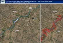 The red color denotes the flooded area which has predominantly impacted crop lands. ClimBeR Initiative / IWMI
