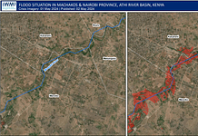 The red color denotes the flooded area which has predominantly impacted crop lands. ClimBeR Initiative / IWMI