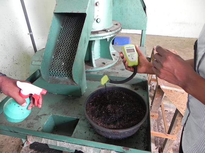 The compost is now ready for turning into pellets before which moisture levels are monitored to ensure that the right consistency is maintained.