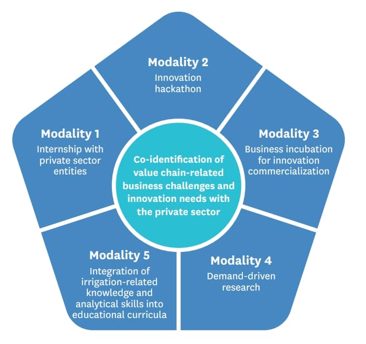 Internships are one of five modalities in the IWMI-led internship and innovation grant pathway for capacity development (click for larger view)