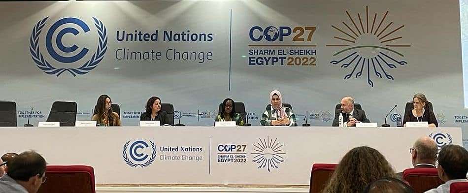 Women were well represented on the panel for the launch of the Water Tracker tool. Photo: Julie Van der Bliek / IWMI