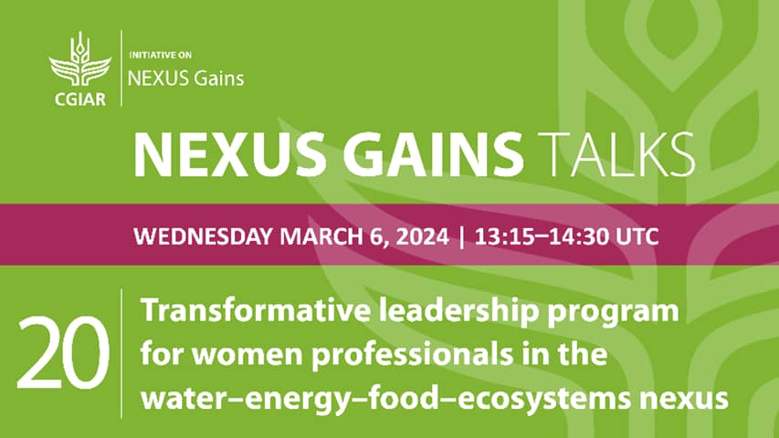 NEXUS GAINS Talks: Transformative leadership program for women professionals in the water–energy–food–ecosystems nexus