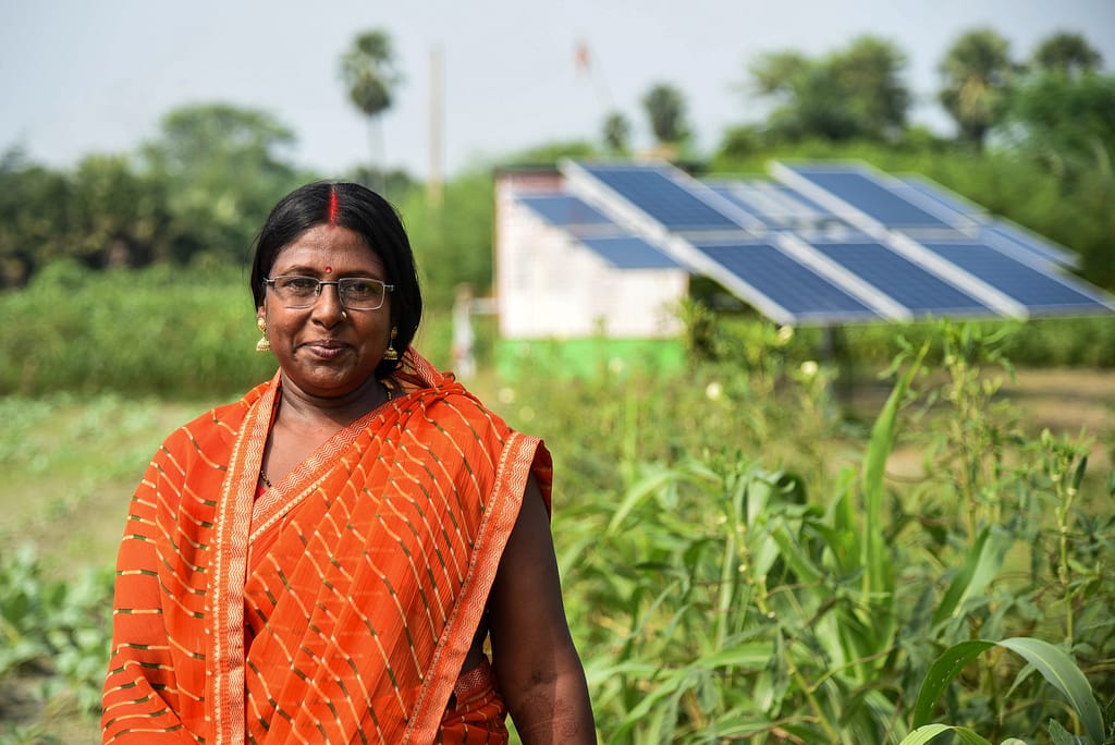 Sujata Kumari, a 46-year-old community mobilizer working for the rural livelihoods project Jeevika in Bihar, India. Sept. 26, 2023. Photo: Tanmoy Bhaduri/IWMI