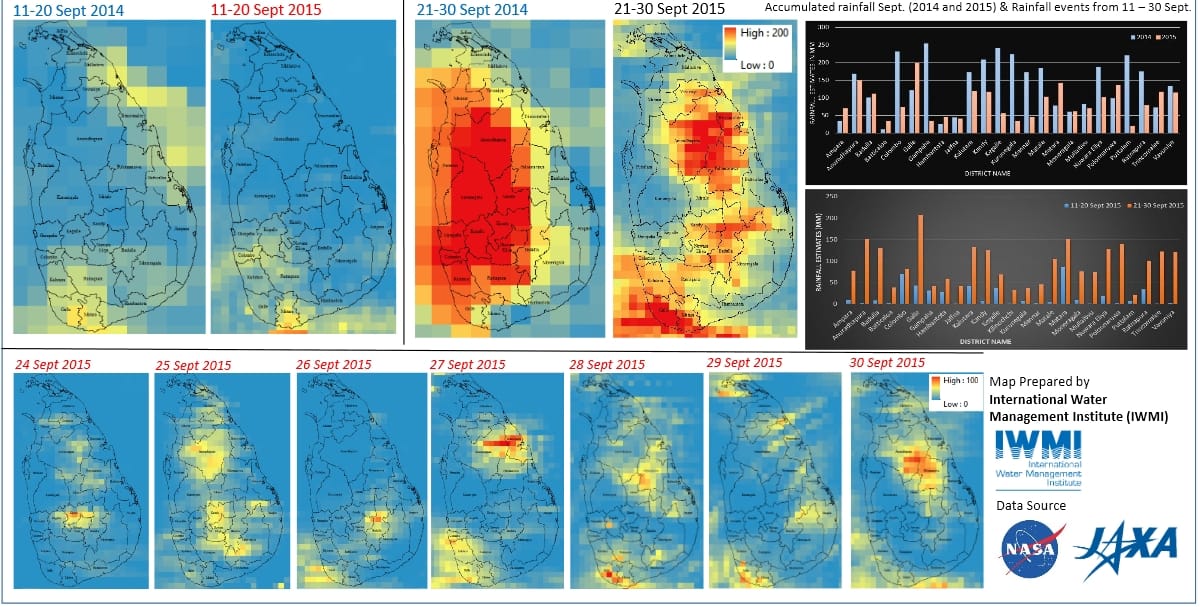 Satellite maps of flooding in Sri Lanka