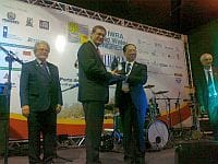 Vladimir Smakhtin (second from left), Theme Leader for Water Availability and Access at IWMI, receives the Crystal Drop Award from Jun Xia (third from left), President of IWRA. Also pictured are James Nickum (left), Secretary General of IWRA, and Pierre Chevallier (right), Member of IWRA’s Board of Directors.